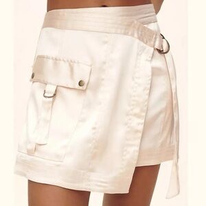 NWTs Anthropologie Silky Satin Cargo Utility Mini Skirt - Tulip Pink - Size 4